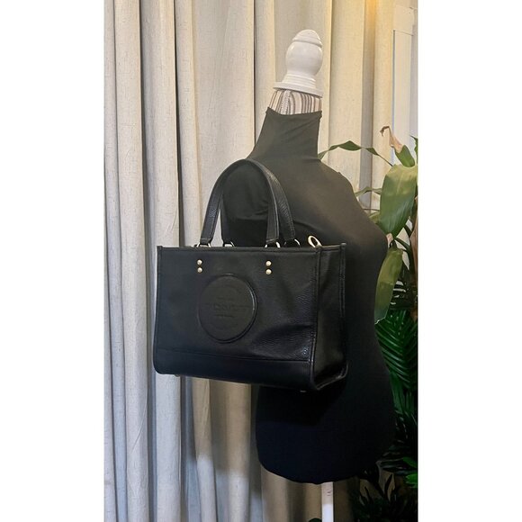 Coach Black Leather Tote Bag With Gold Hardware & Embossed Logo - Picture 10 of 10